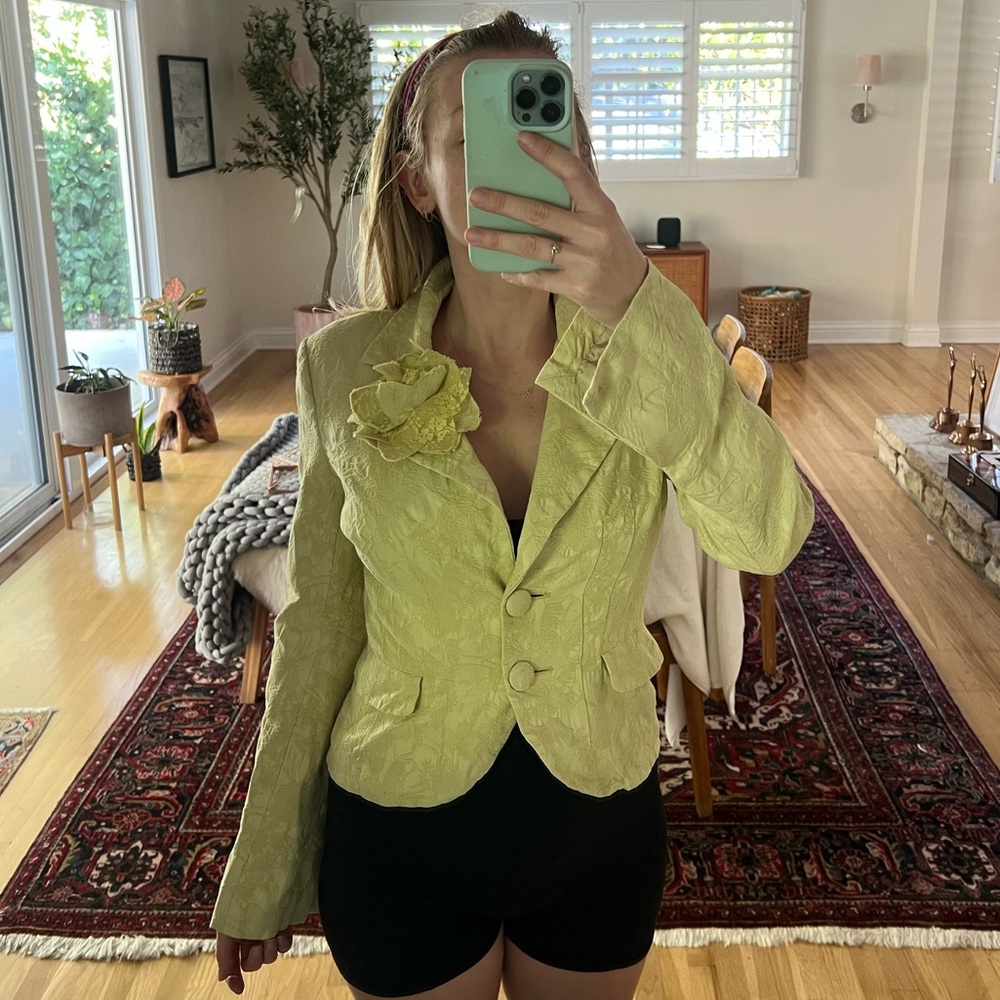 Vintage Guess Yellow Blazer with Floral Accent